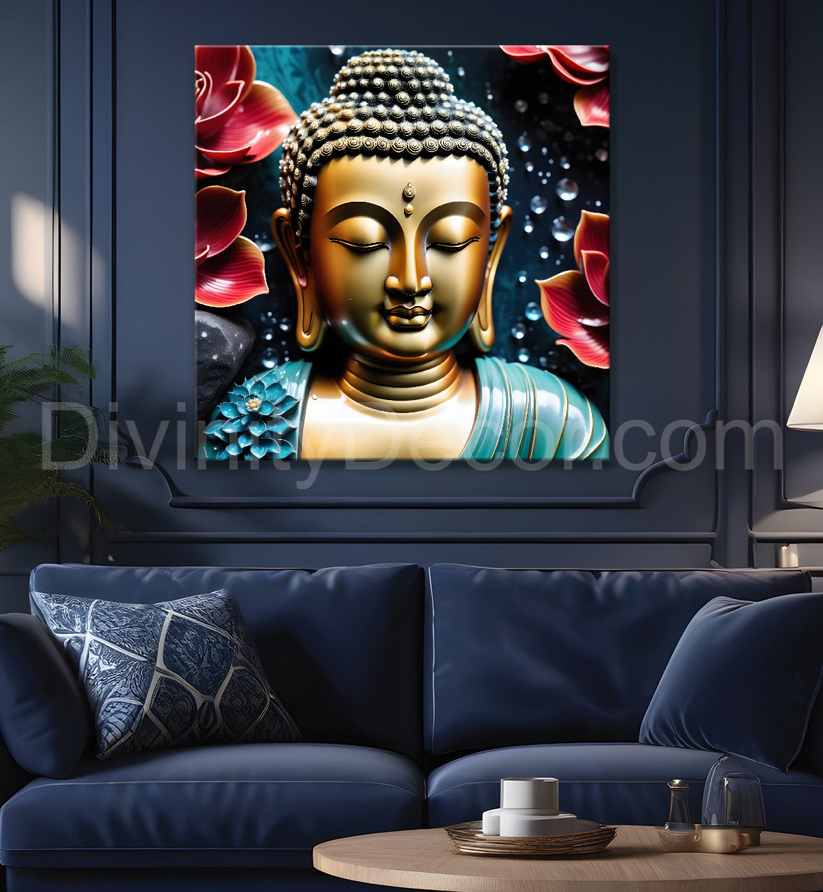 Lord Buddha Rasin art marble finish Golden painting 24x24 inch Buddha-S-142