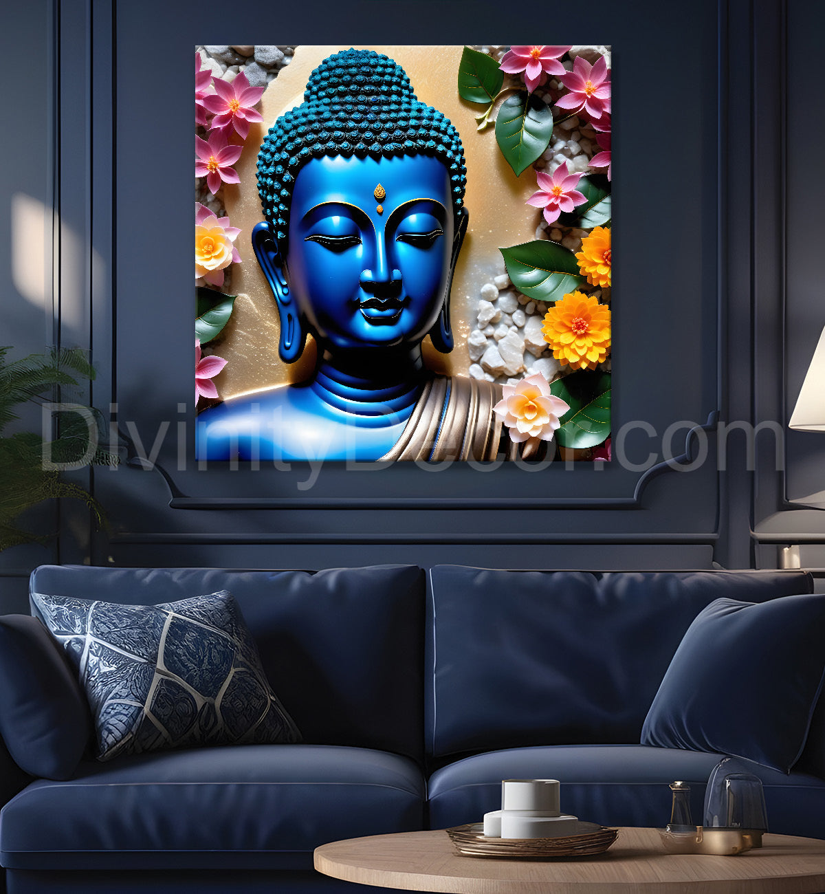 Lord Buddha Rasin art marble finish Golden painting 24x24 inch Buddha-S-143