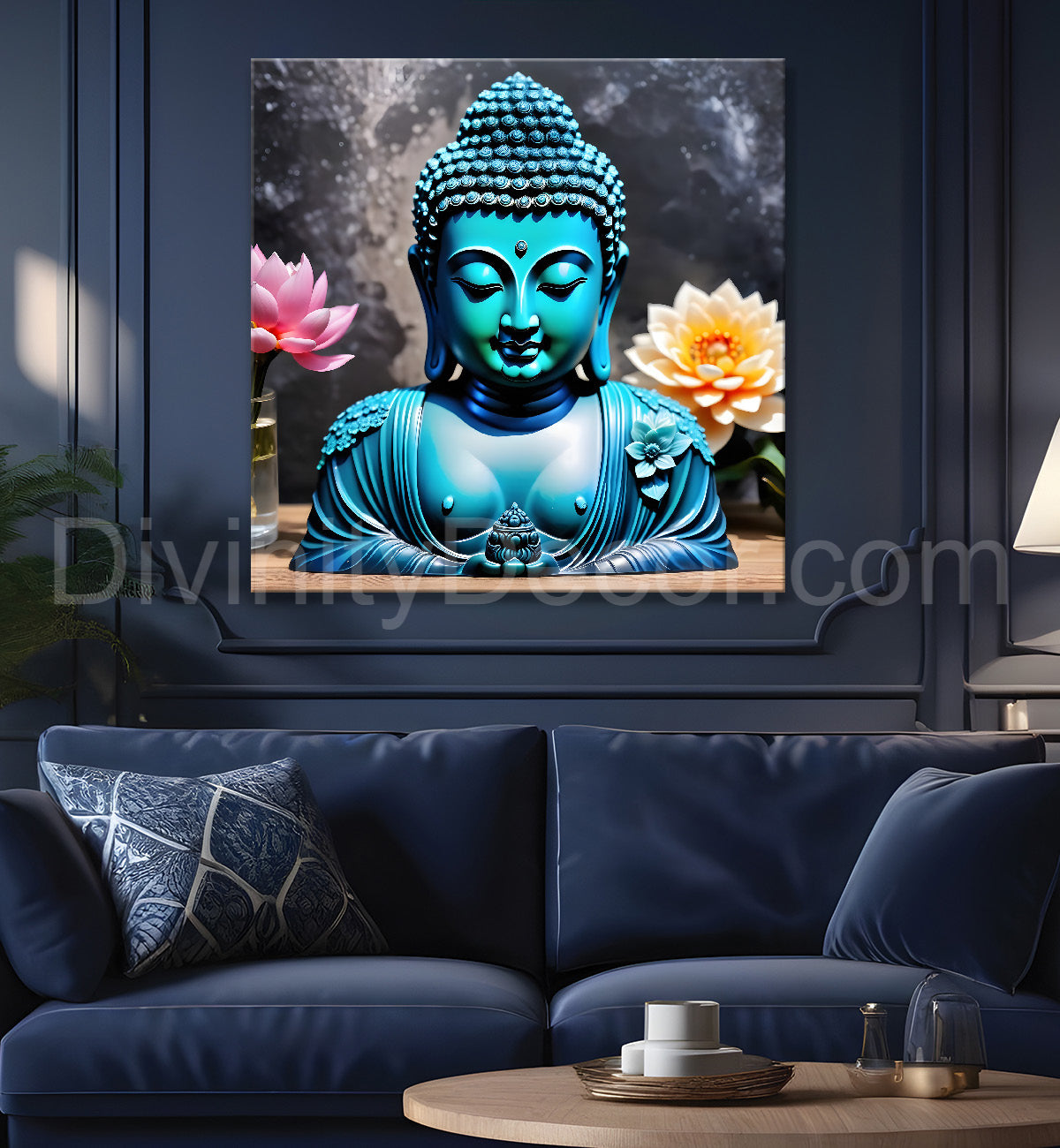 Lord Buddha Rasin art marble finish Golden painting 24x24 inch Buddha-S-144