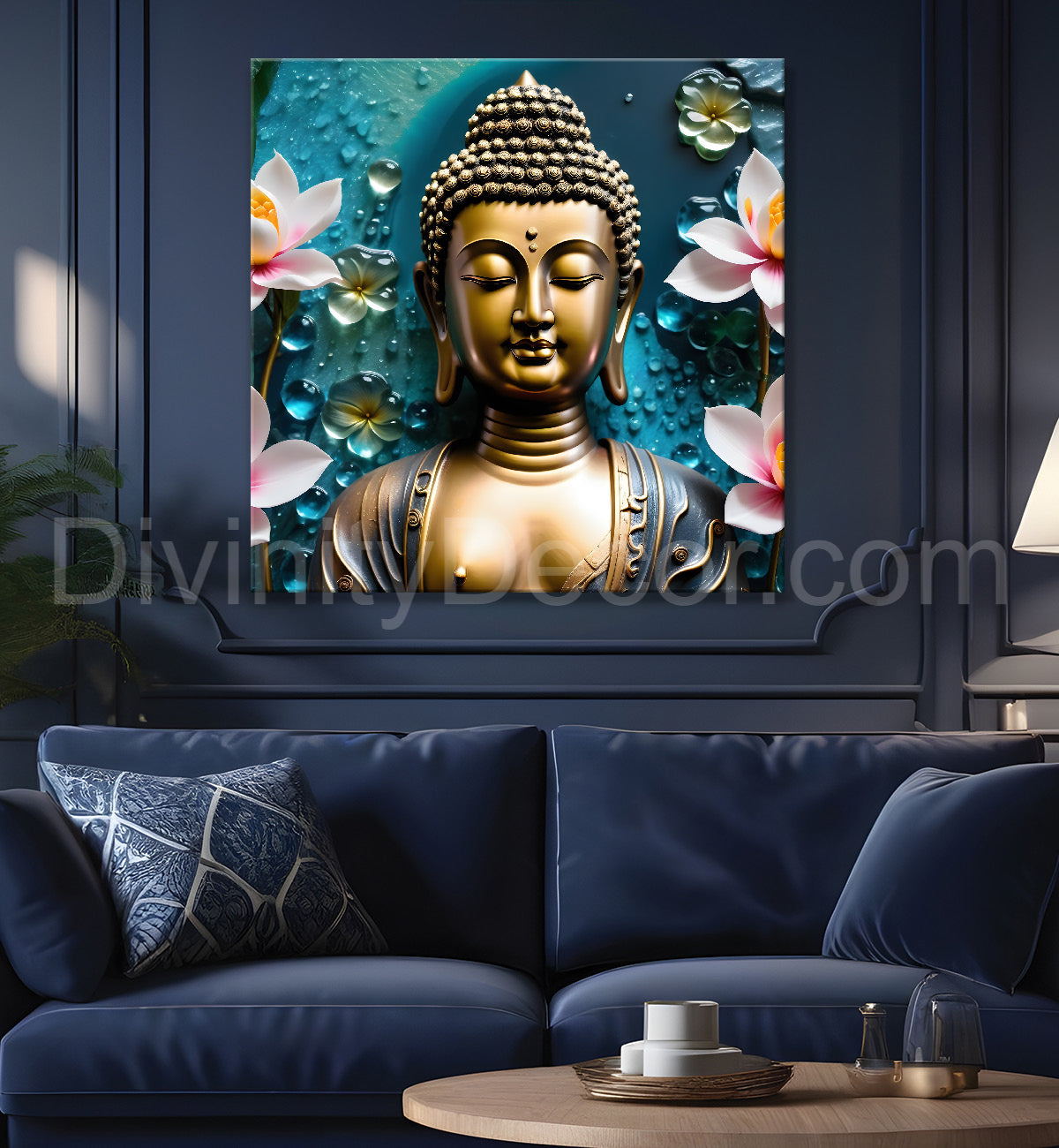 Lord Buddha Rasin art marble finish Golden painting 24x24 inch Buddha-S-145