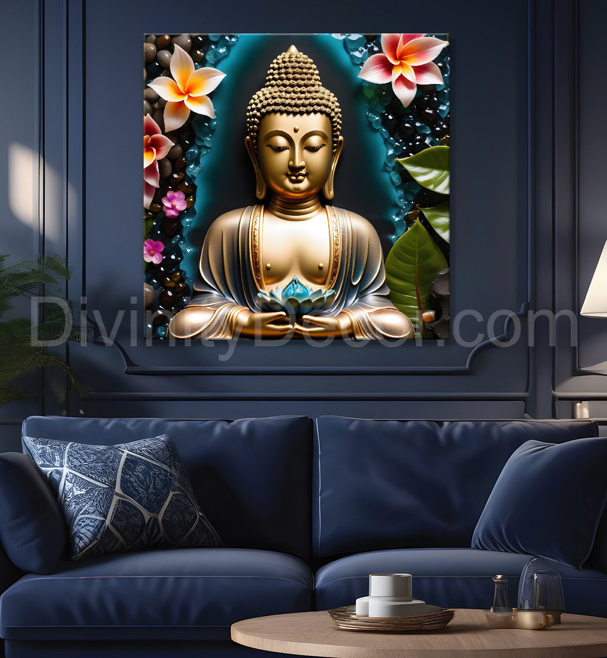 Lord Buddha Rasin art marble finish Golden painting 24x24 inch Buddha-S-146