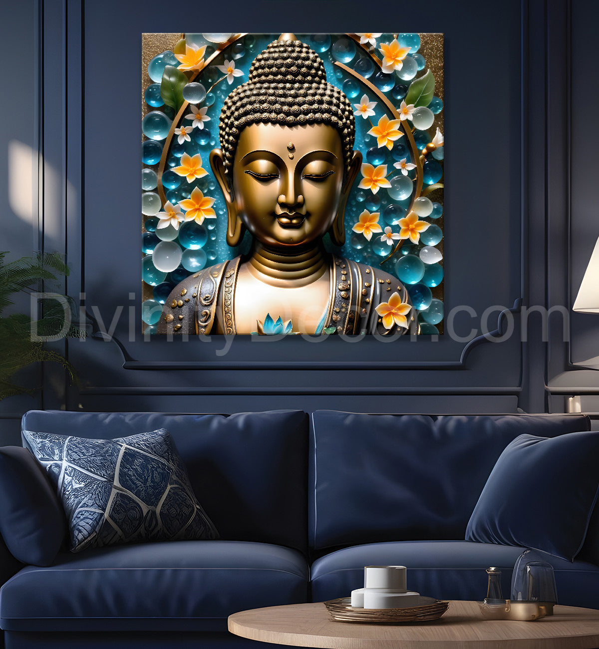 Lord Buddha Rasin art marble finish Golden painting 24x24 inch Buddha-S-147