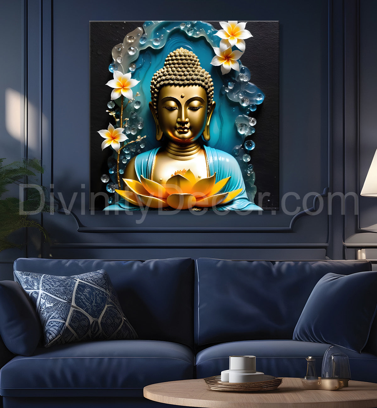 Lord Buddha Rasin art marble finish Golden painting 24x24 inch Buddha-S-148