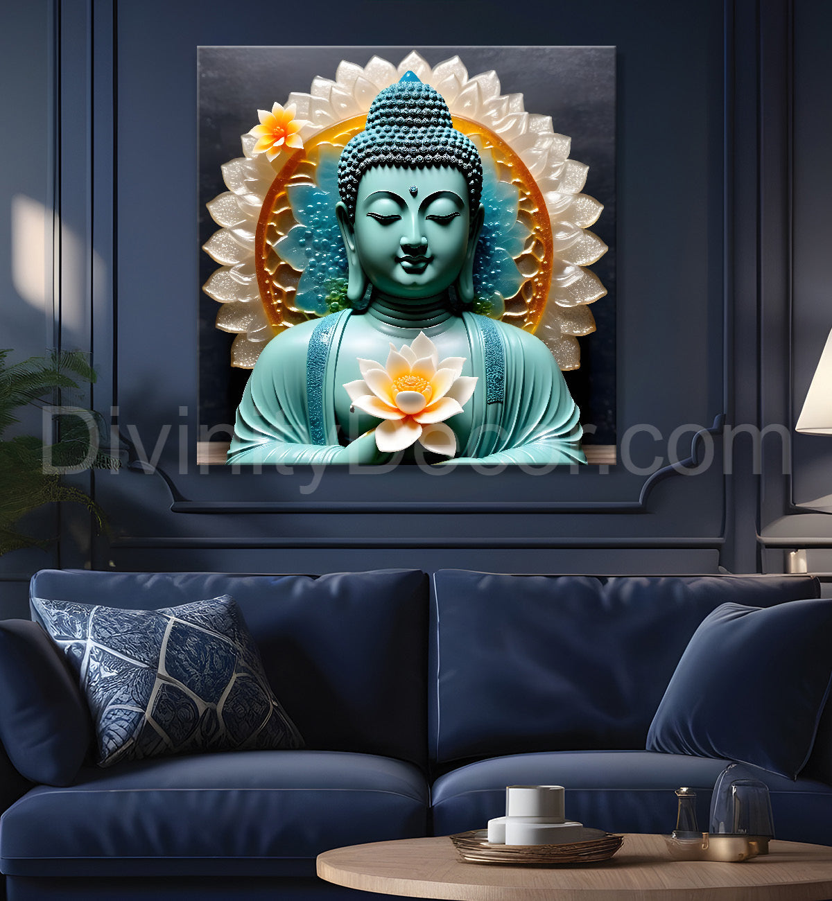 Lord Buddha Rasin art marble finish Golden painting 24x24 inch Buddha-S-149