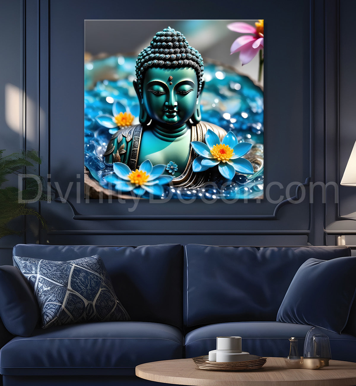 Lord Buddha Rasin art marble finish Golden painting 24x24 inch Buddha-S-150