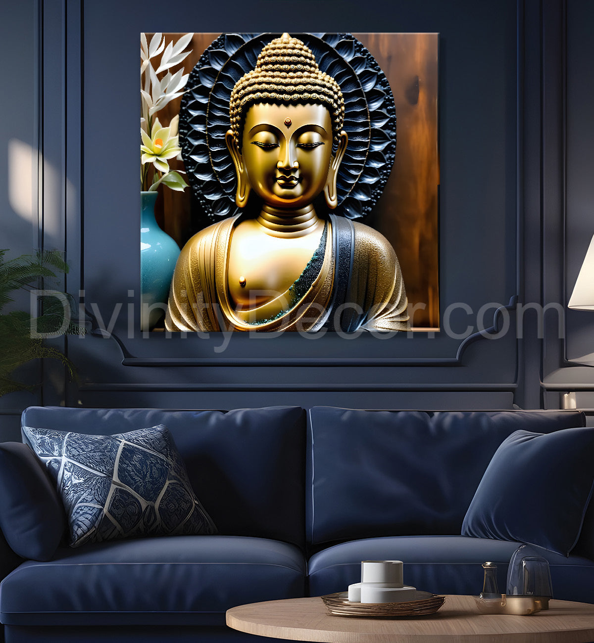 Lord Buddha Rasin art marble finish Golden painting 24x24 inch Buddha-S-156