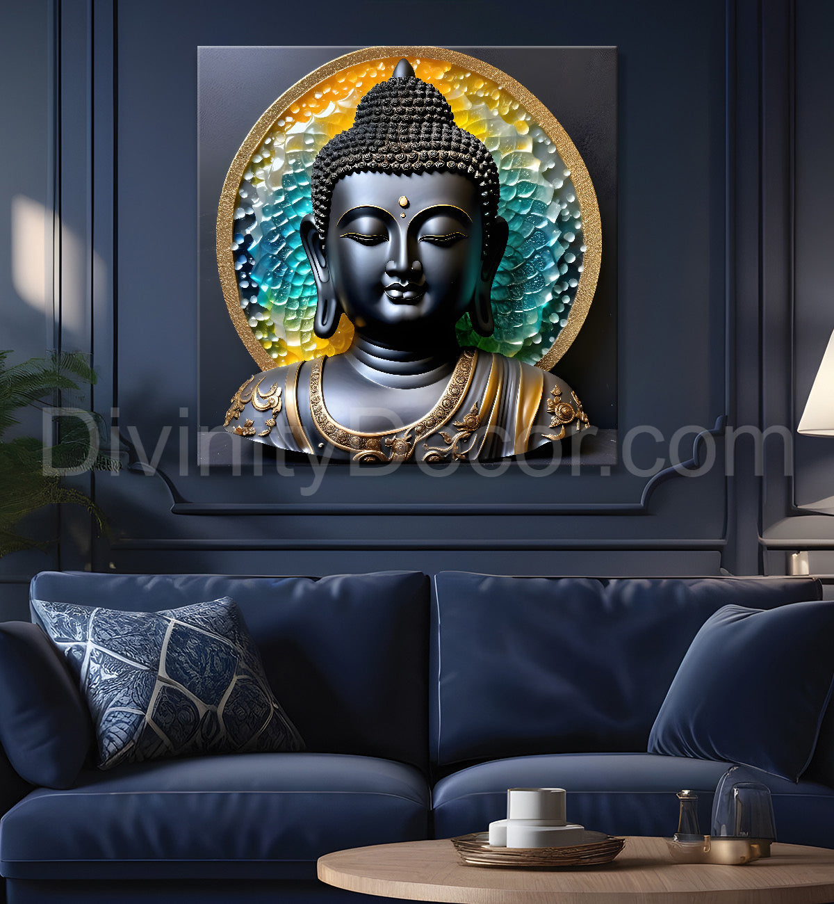 Lord Buddha Rasin art marble finish Golden painting 24x24 inch Buddha-S-157