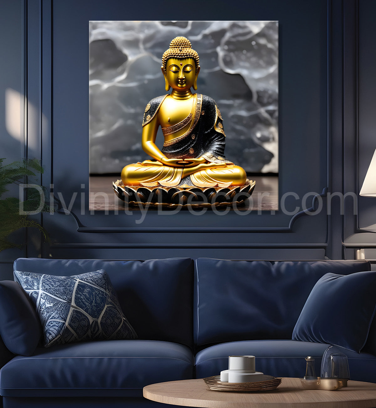 Lord Buddha Rasin art marble finish Golden painting 24x24 inch Buddha-S-158