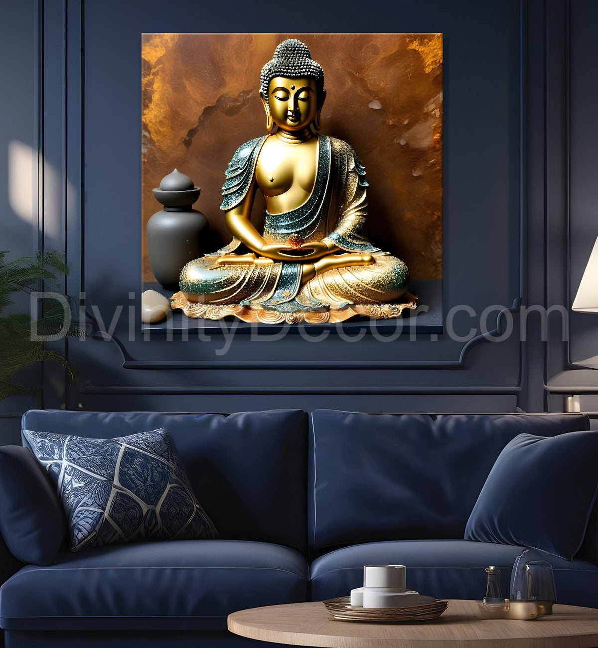 Lord Buddha Rasin art marble finish Golden painting 24x24 inch Buddha-S-159