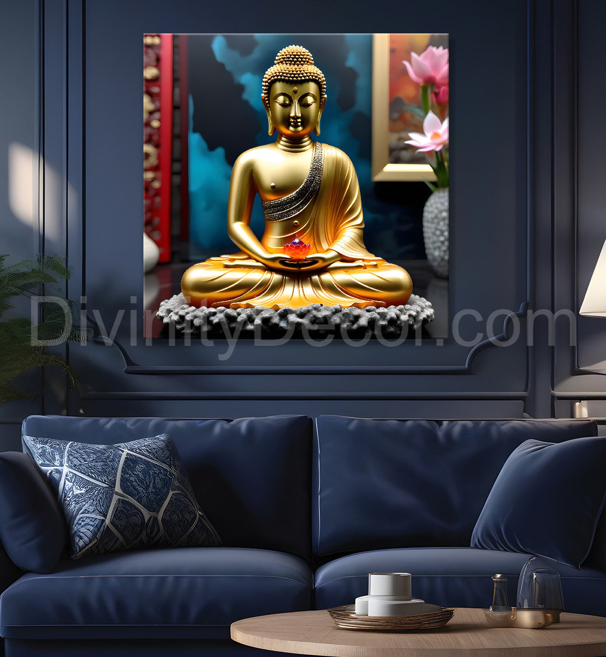 Lord Buddha Rasin art marble finish Golden painting 24x24 inch Buddha-S-160