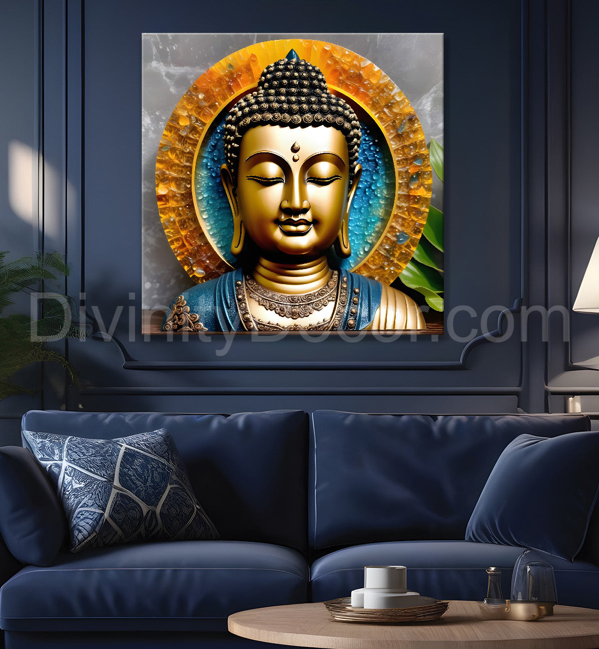 Lord Buddha Rasin art marble finish Golden painting 24x24 inch Buddha-S-161