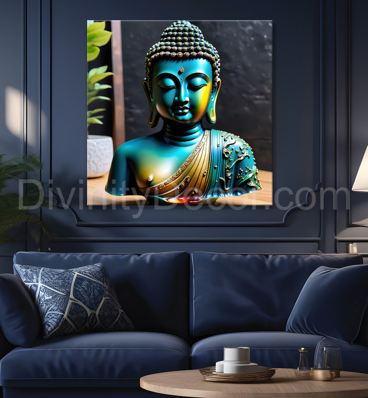 Lord Buddha Rasin art marble finish Golden painting 24x24 inch Buddha-S-162