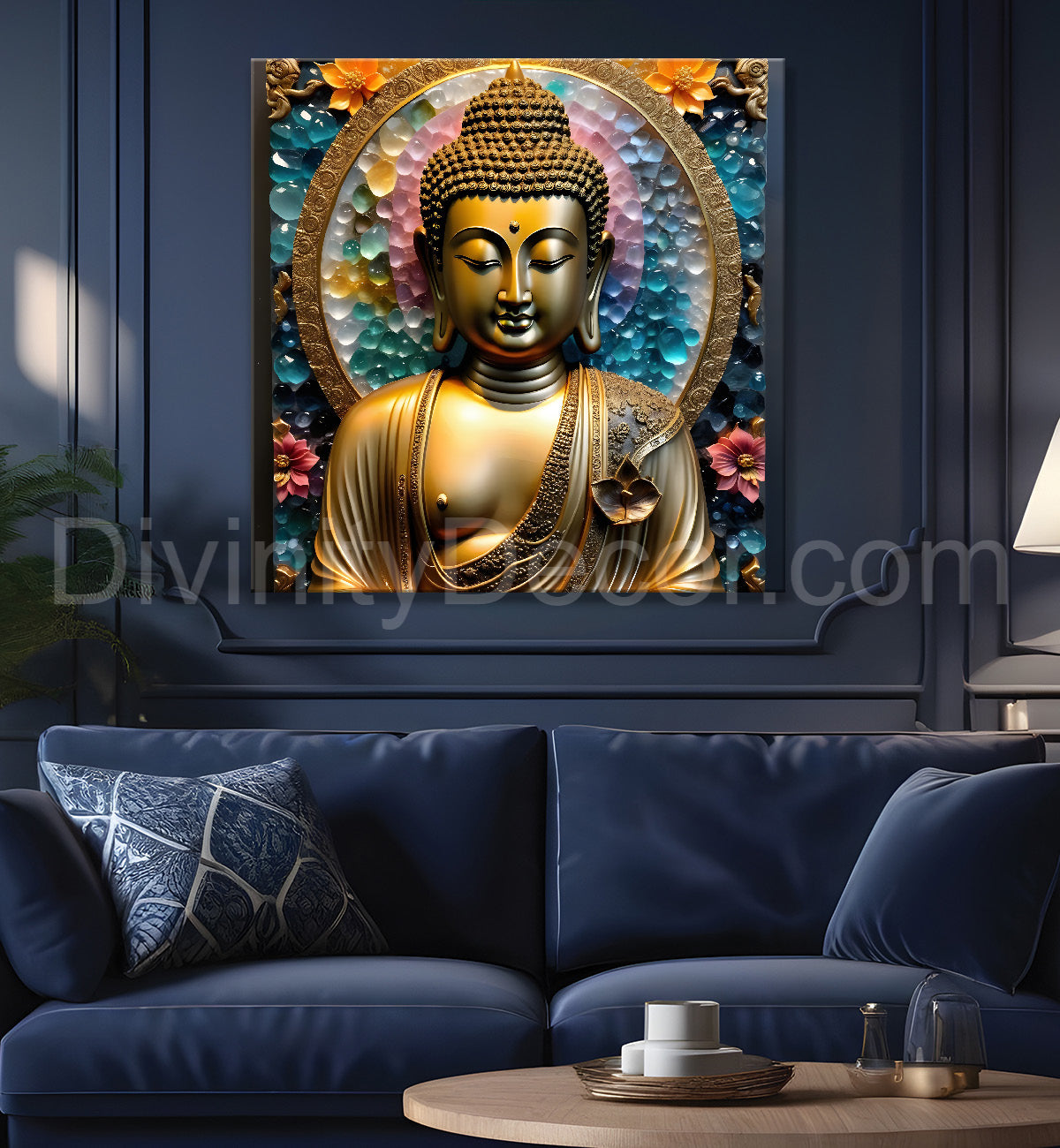 Lord Buddha Rasin art marble finish Golden painting 24x24 inch Buddha-S-163