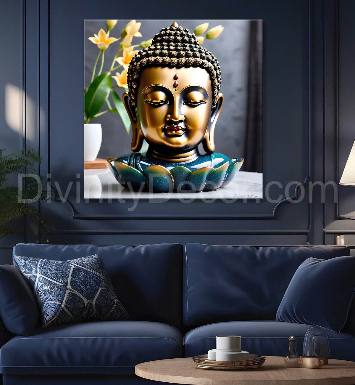 Lord Buddha Rasin art marble finish Golden painting 24x24 inch Buddha-S-164
