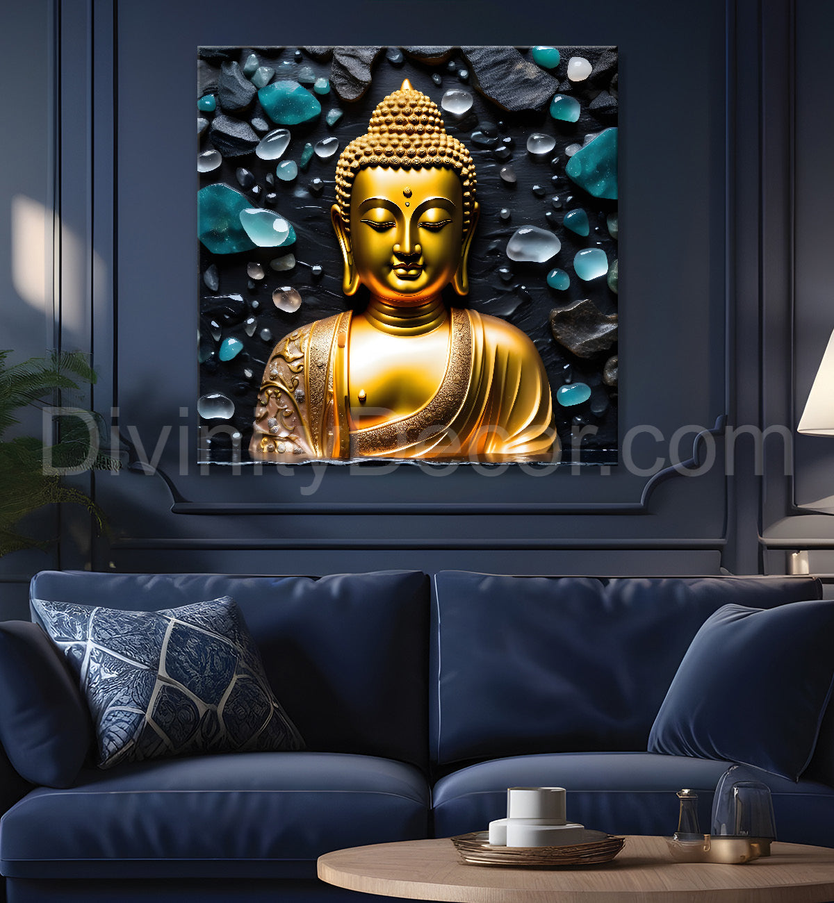Lord Buddha Rasin art marble finish Golden painting 24x24 inch Buddha-S-165
