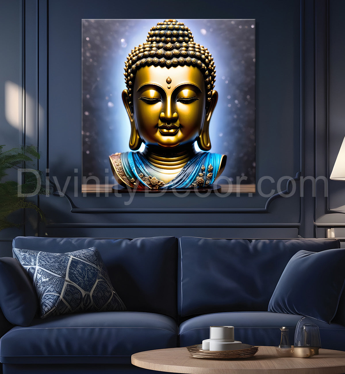 Lord Buddha Rasin art marble finish Golden painting 24x24 inch Buddha-S-166