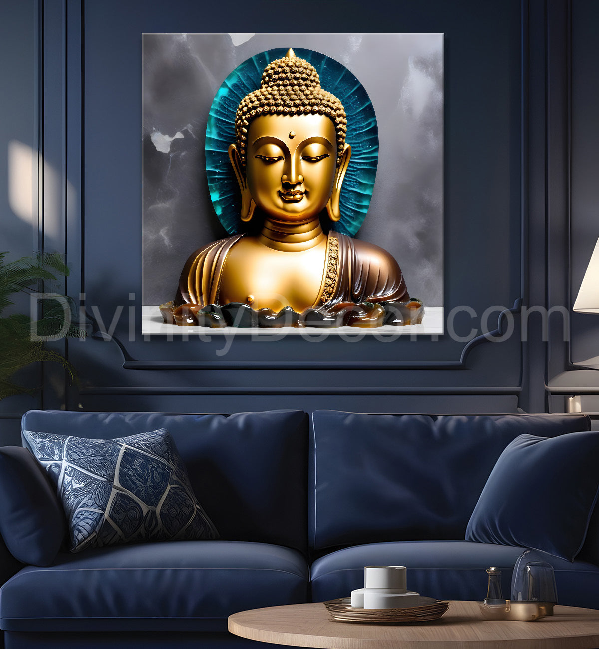 Lord Buddha Rasin art marble finish Golden painting 24x24 inch Buddha-S-167