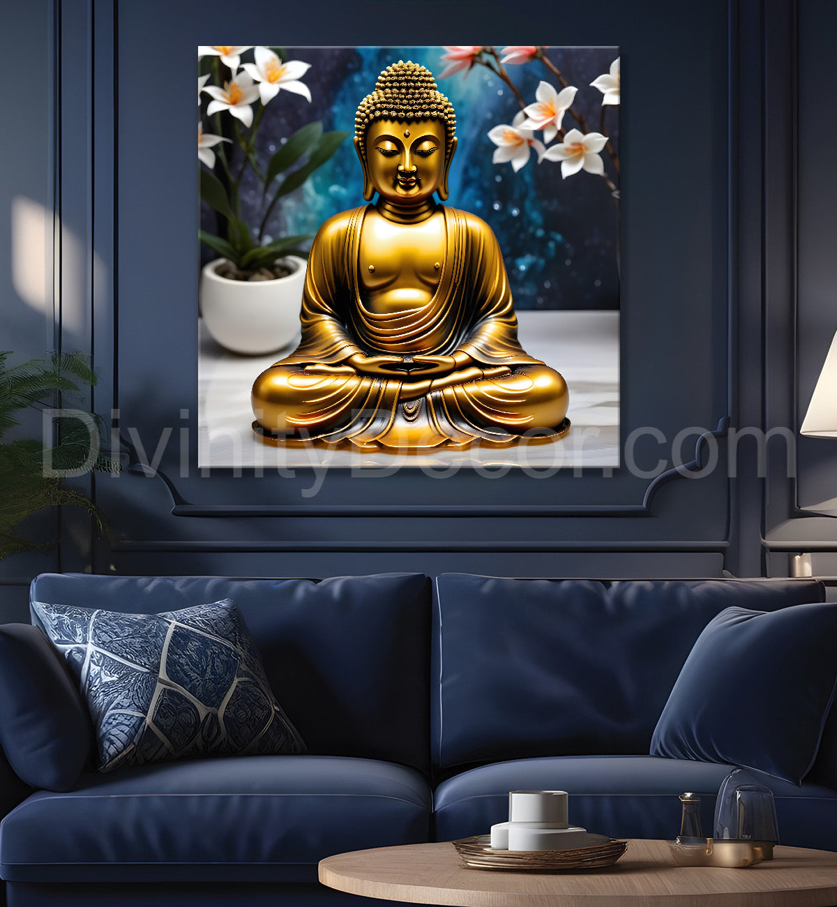 Lord Buddha Rasin art marble finish Golden painting 24x24 inch Buddha-S-168