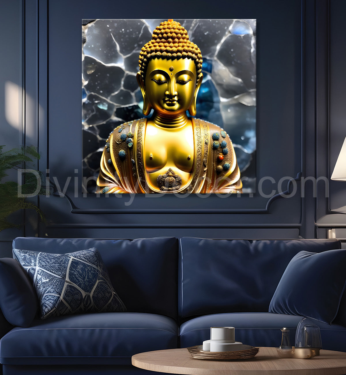 Lord Buddha Rasin art marble finish Golden painting 24x24 inch Buddha-S-169