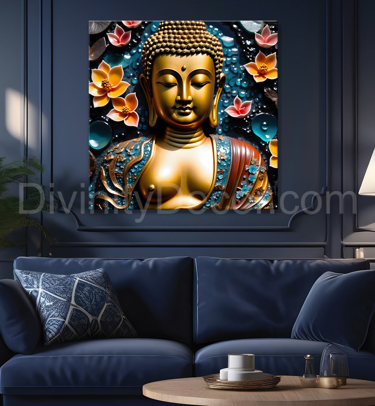 Lord Buddha Rasin art marble finish Golden painting 24x24 inch Buddha-S-170