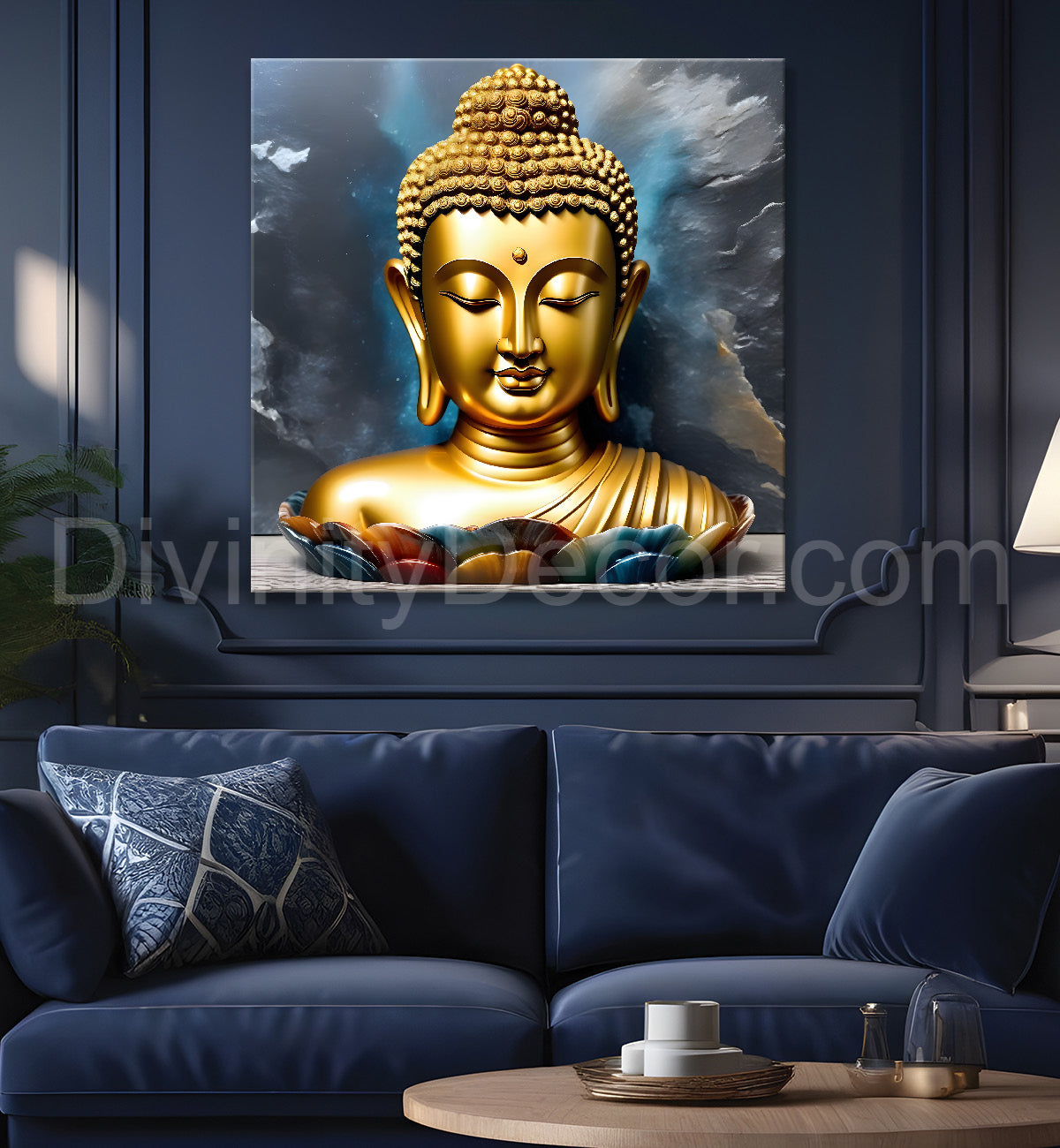 Lord Buddha Rasin art marble finish Golden painting 24x24 inch Buddha-S-171