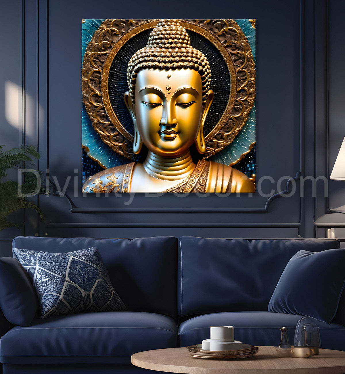 Lord Buddha Rasin art marble finish Golden painting 24x24 inch Buddha-S-172