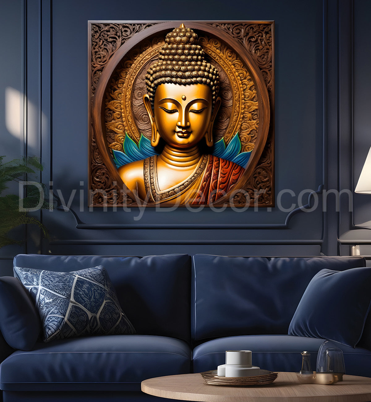 Buddha Painting Wooden Finish 24x24 inch Buddha-S-173