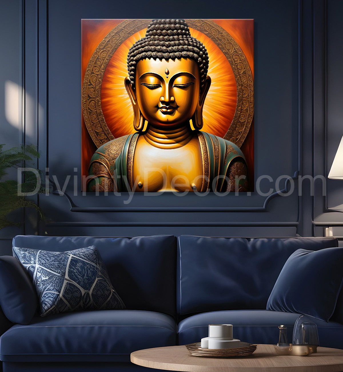 Buddha Painting Wooden Finish 24x24 inch Buddha-S-174