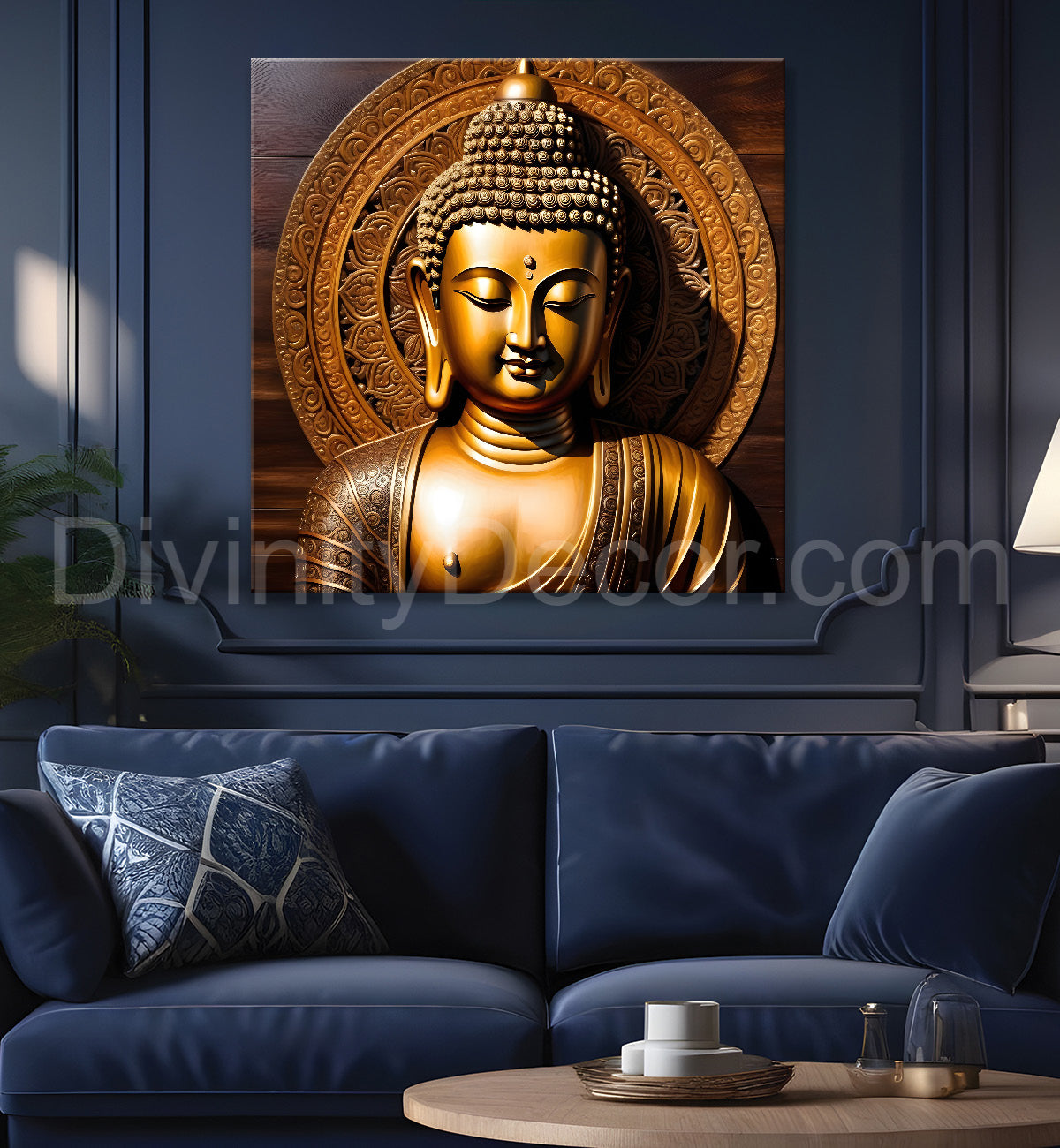 Buddha Painting Wooden Finish 24x24 inch Buddha-S-176