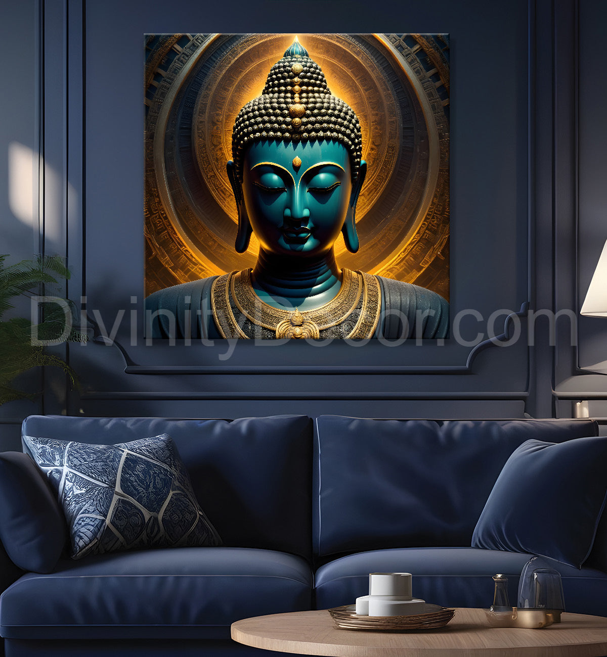 Golden Blue Dark theme budhha painting 24x24 inch Buddha-S-177