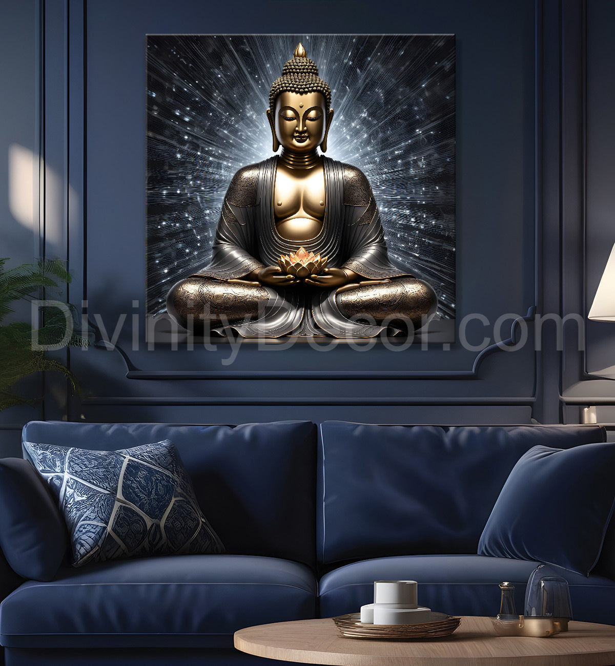 Golden Gray Black Dark theme buddha painting 24x24 inch Buddha-S-178