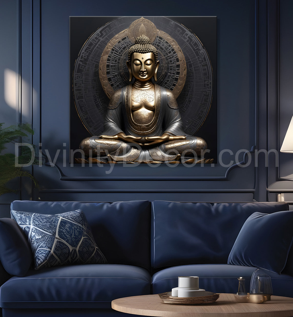 Golden Gray Black Dark theme buddha painting 24x24 inch Buddha-S-179