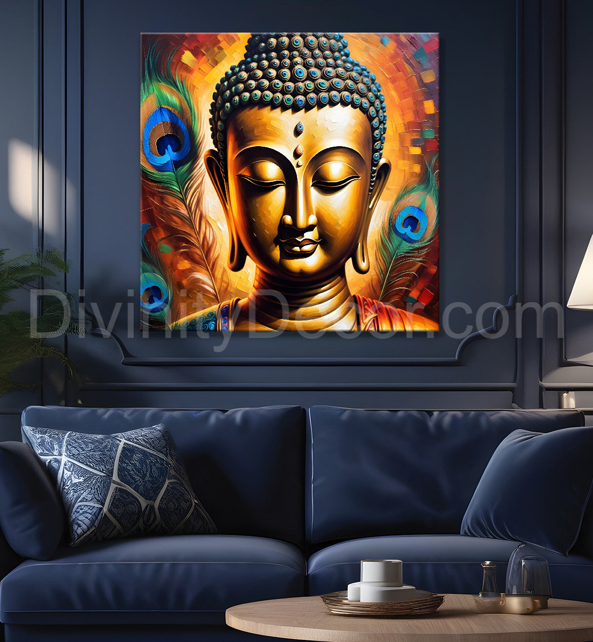 Buddha painting with peacock feather 24x24 inch Buddha-S-188
