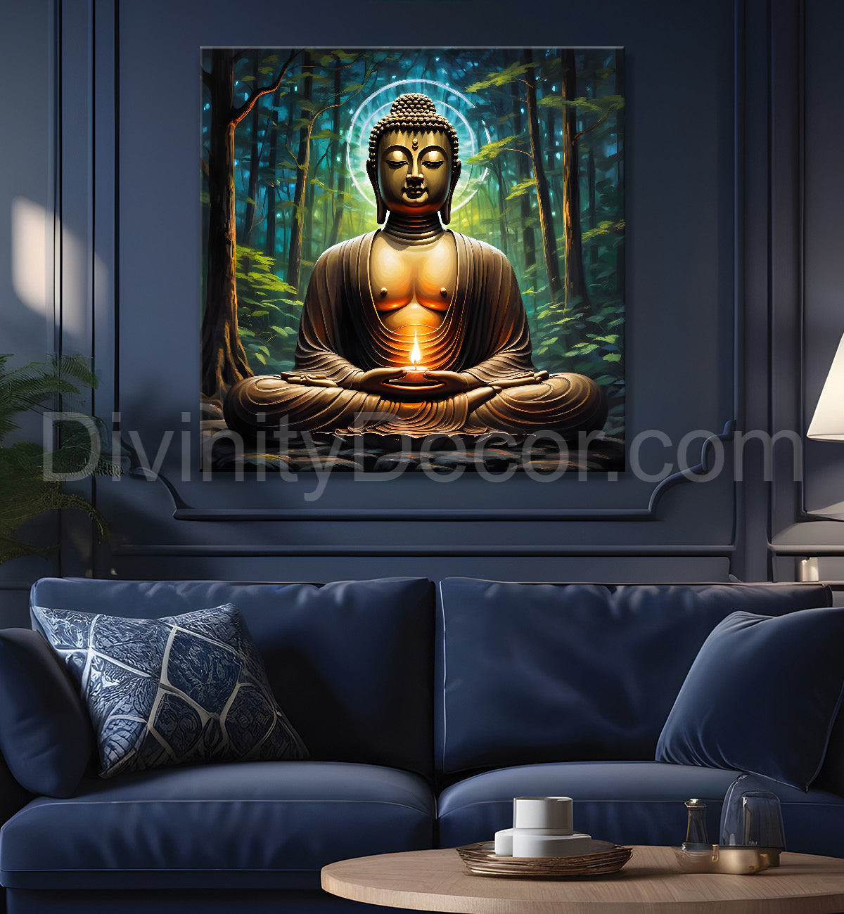 Golden buddha with green background painting 24x24 inch Buddha-S-192
