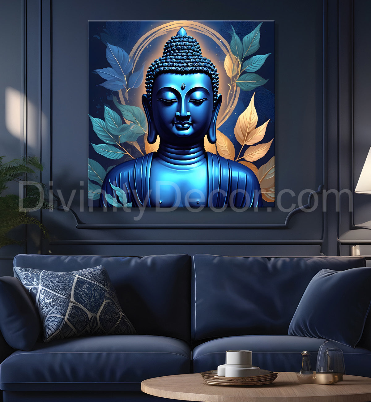 Blue buddha face in textued background 24x24 inch Buddha-S-194