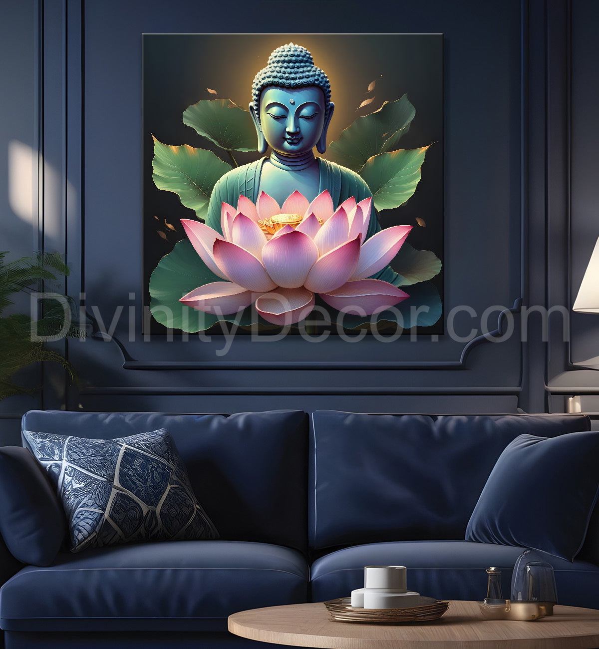 Buddha with lotuses in textured background 24x24 inch Buddha-S-199