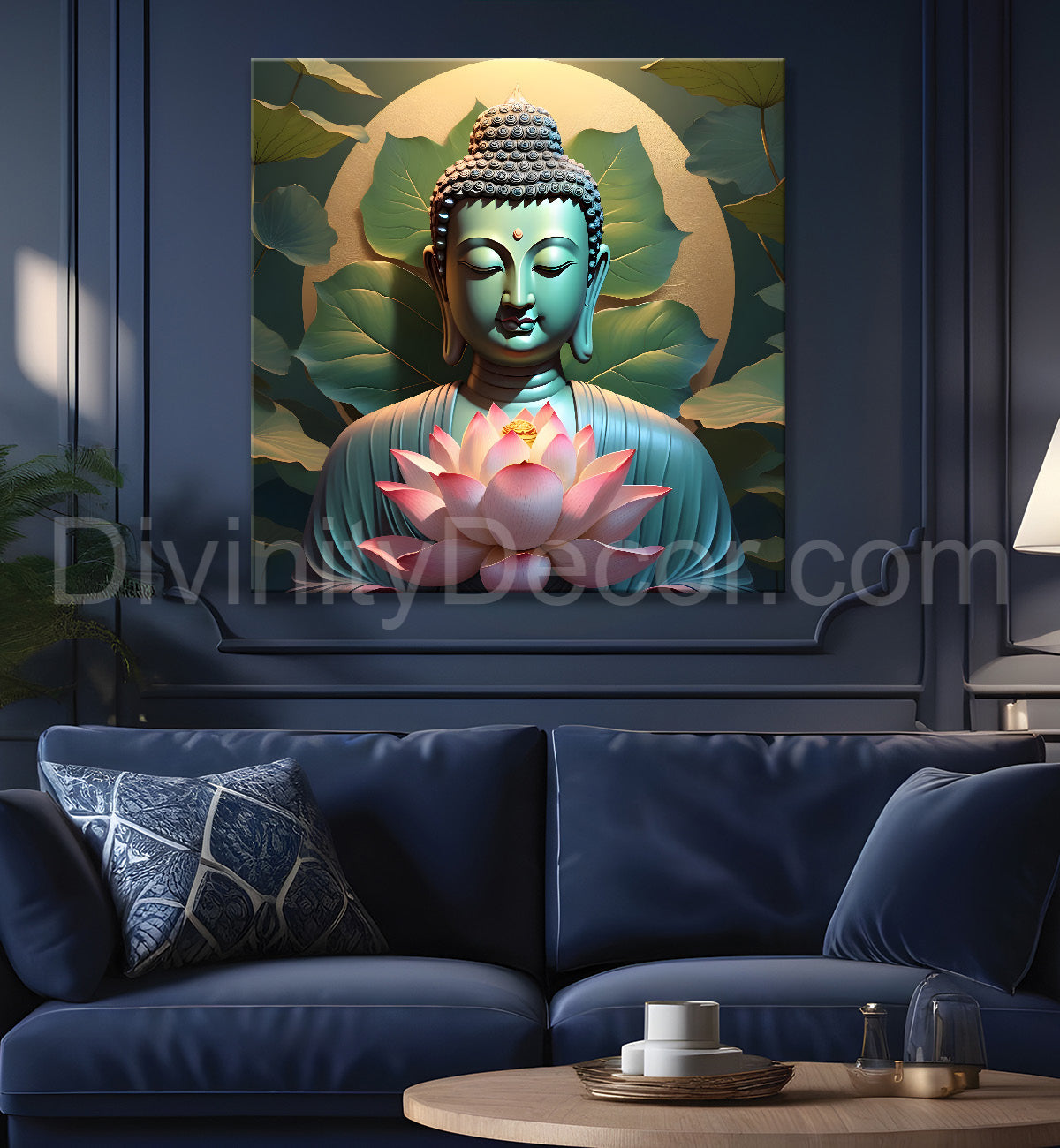 Buddha with lotuses in textured background 24x24 inch Buddha-S-201
