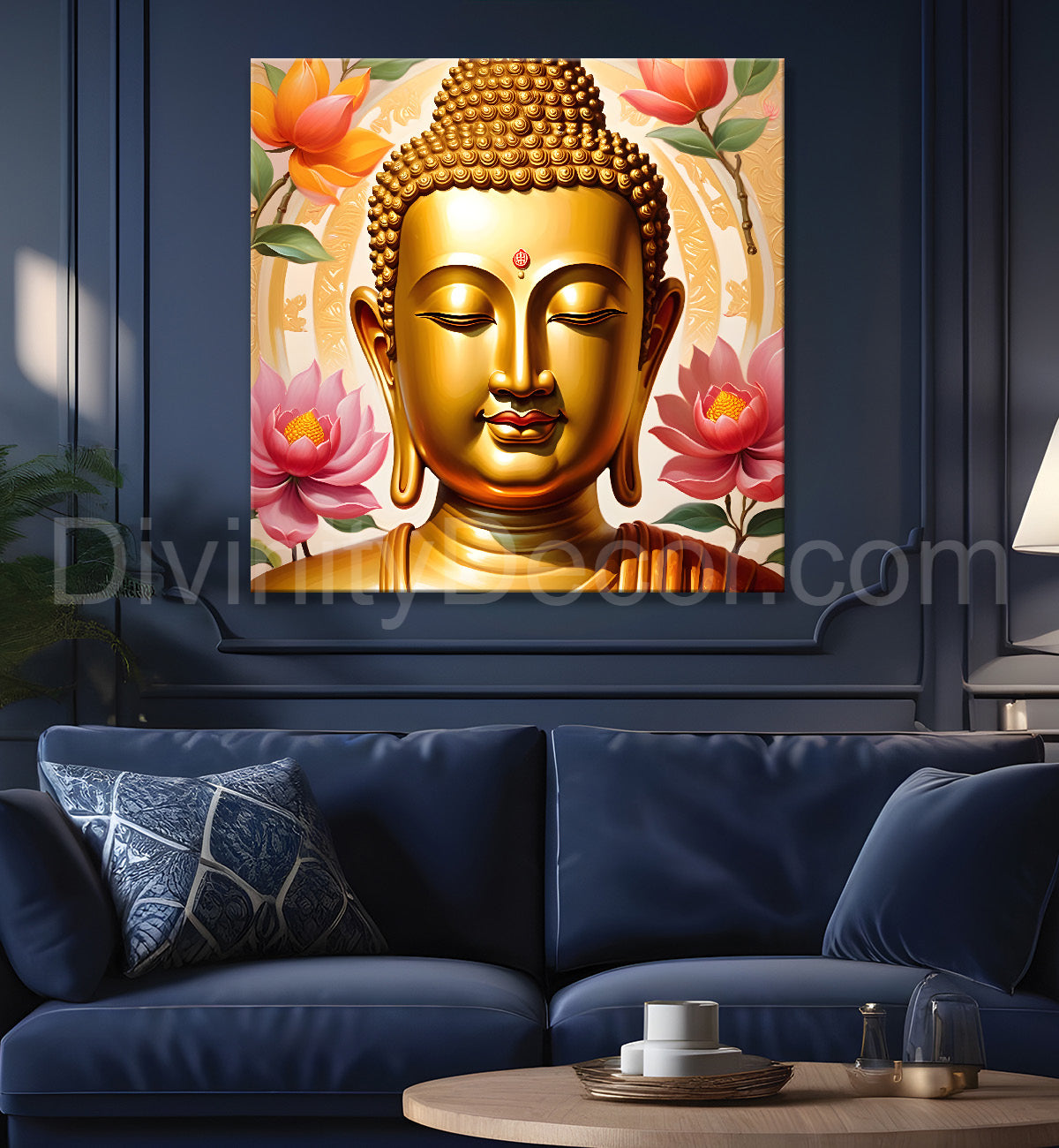 Golden buddha with lotuses background 24x24 inch Buddha-S-207