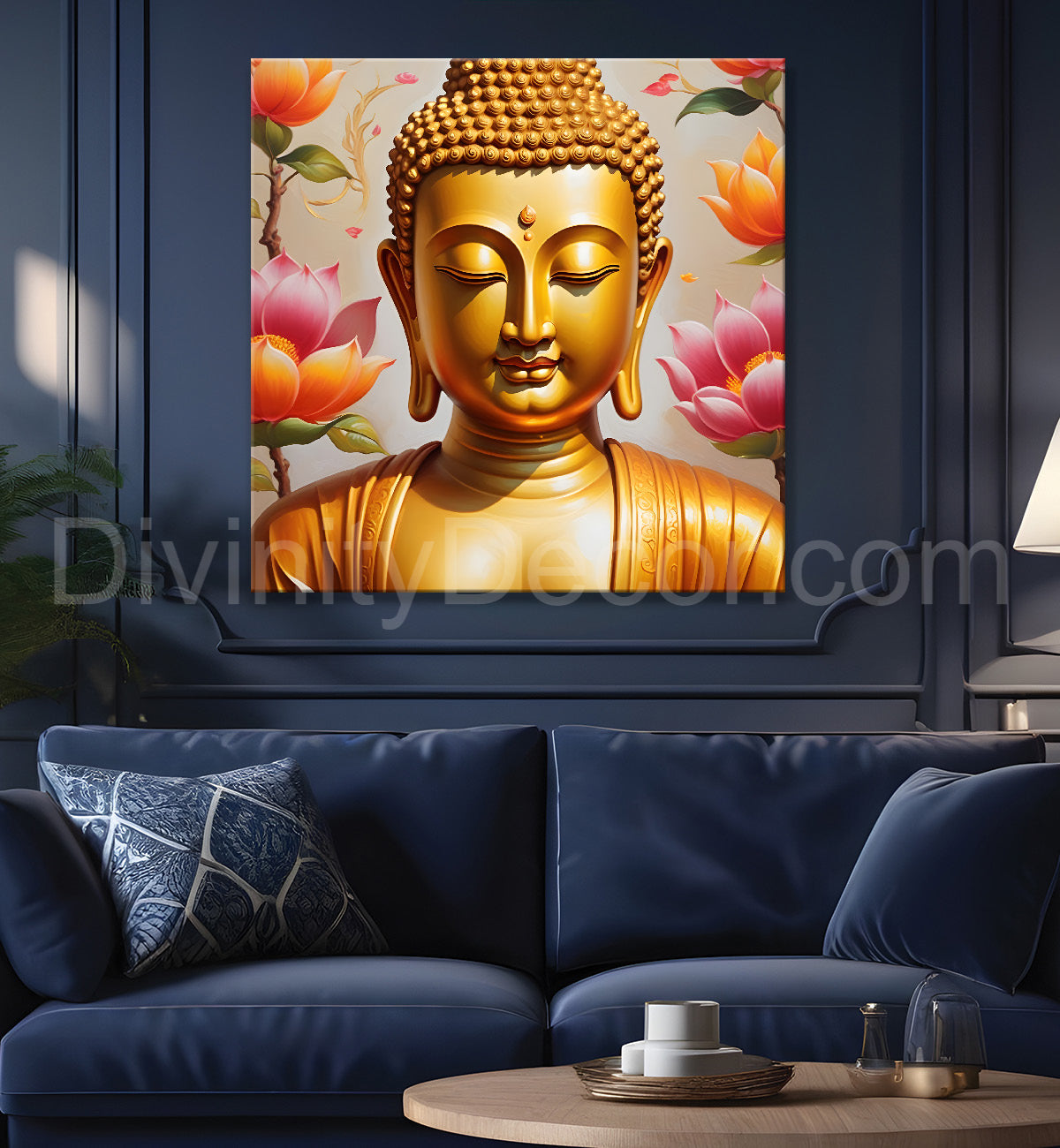 Golden buddha with lotuses background 24x24 inch Buddha-S-212