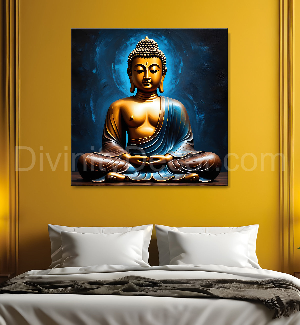 Golden Buddha with Dark Blue Background painting 24x24 inch Buddha-S-12