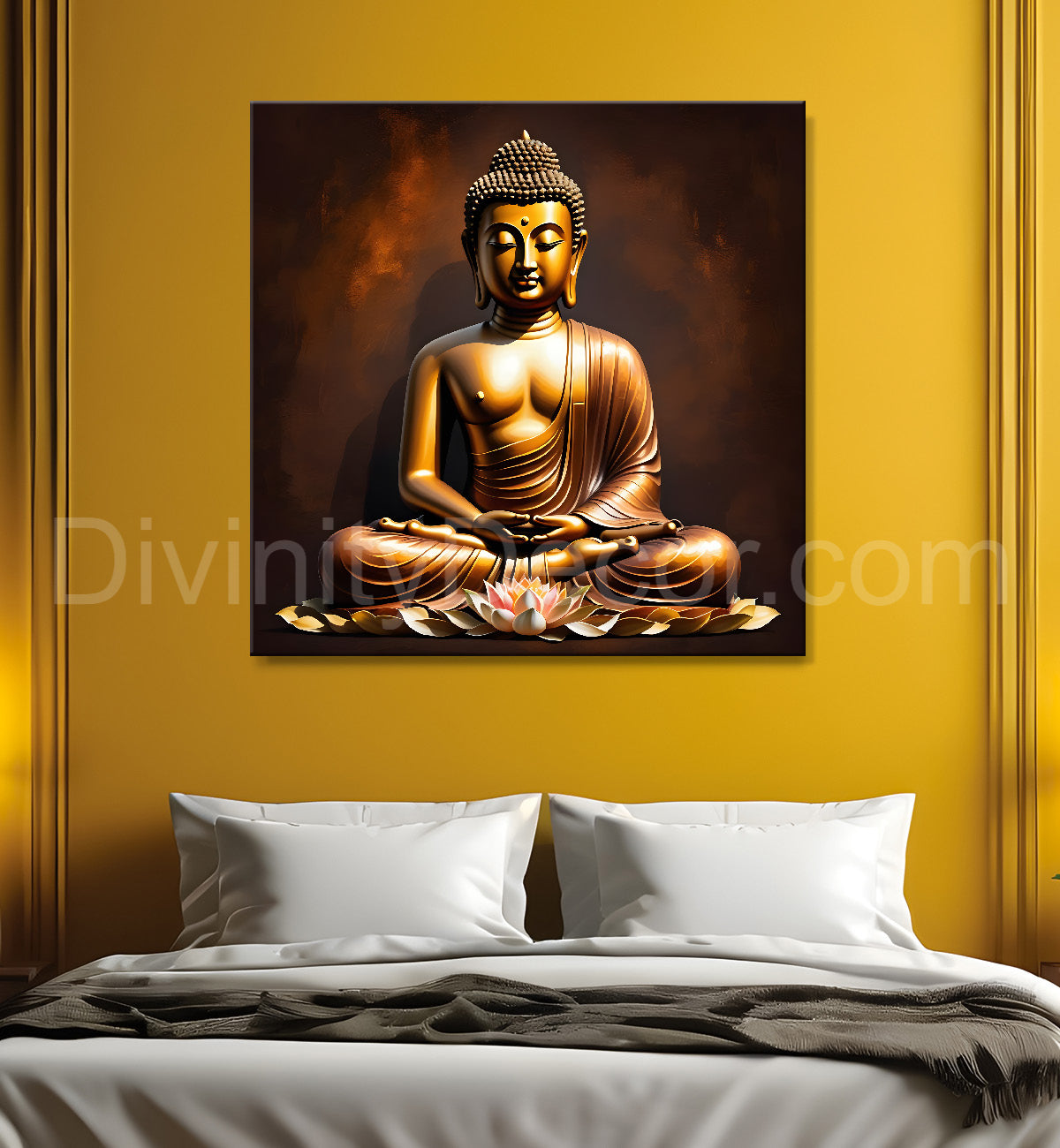 Golden Buddha with Dark brown Background painting 24x24 inch Buddha-S-13