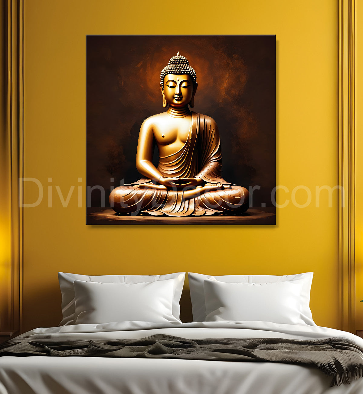 Golden Buddha with Dark brown Background painting 24x24 inch Buddha-S-14