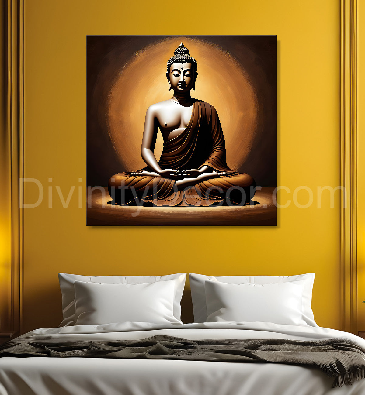 Golden Buddha with Dark brown Background painting 24x24 inch Buddha-S-15