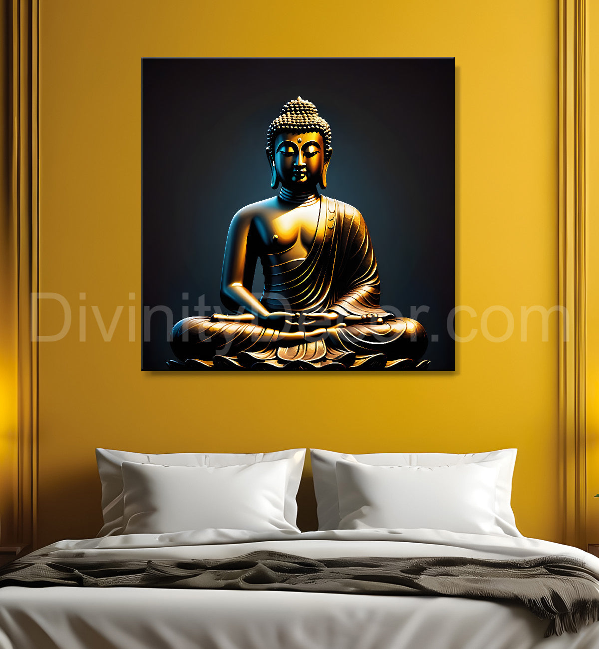 Golden Buddha with Dark Blue Background painting 24x24 inch Buddha-S-16
