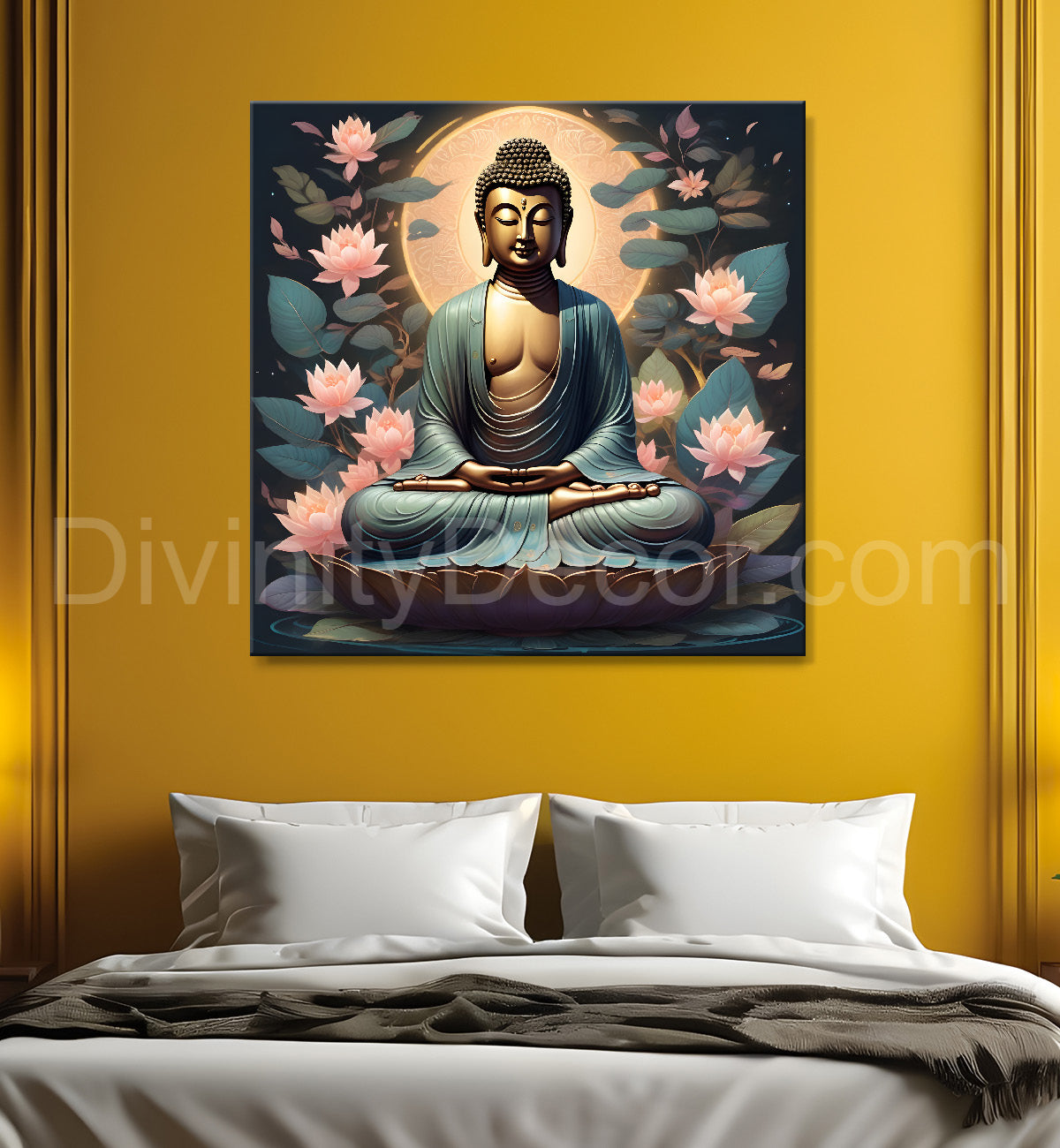 Pestal color buddha painting with lotus flower 24x24 inch Buddha-S-17