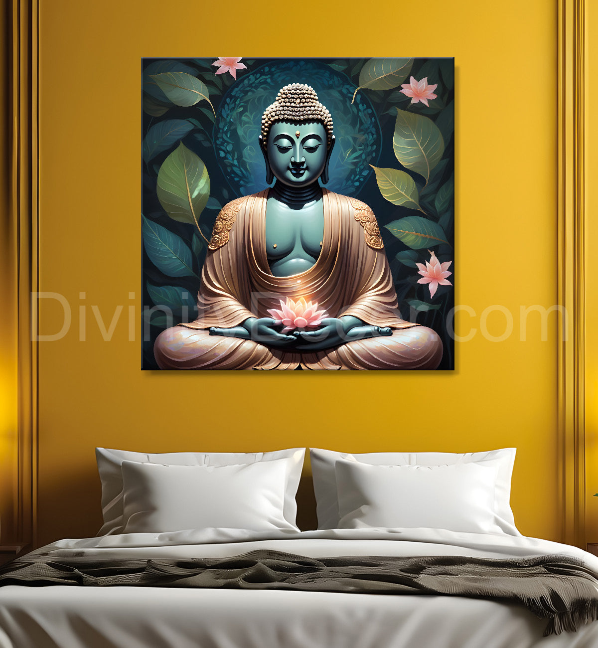Pestal color buddha painting with lotus flower 24x24 inch Buddha-S-18