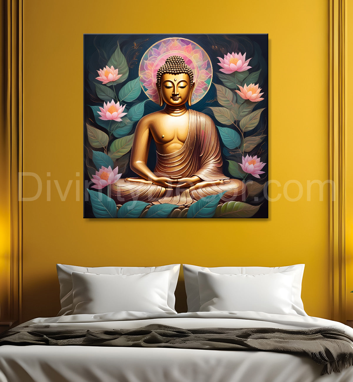 Pestal color buddha painting with lotus flower 24x24 inch Buddha-S-19