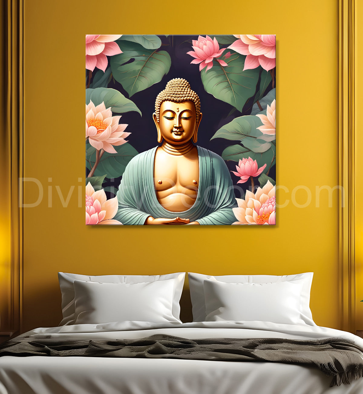 Pestal color buddha painting with lotus flower 24x24 inch Buddha-S-20