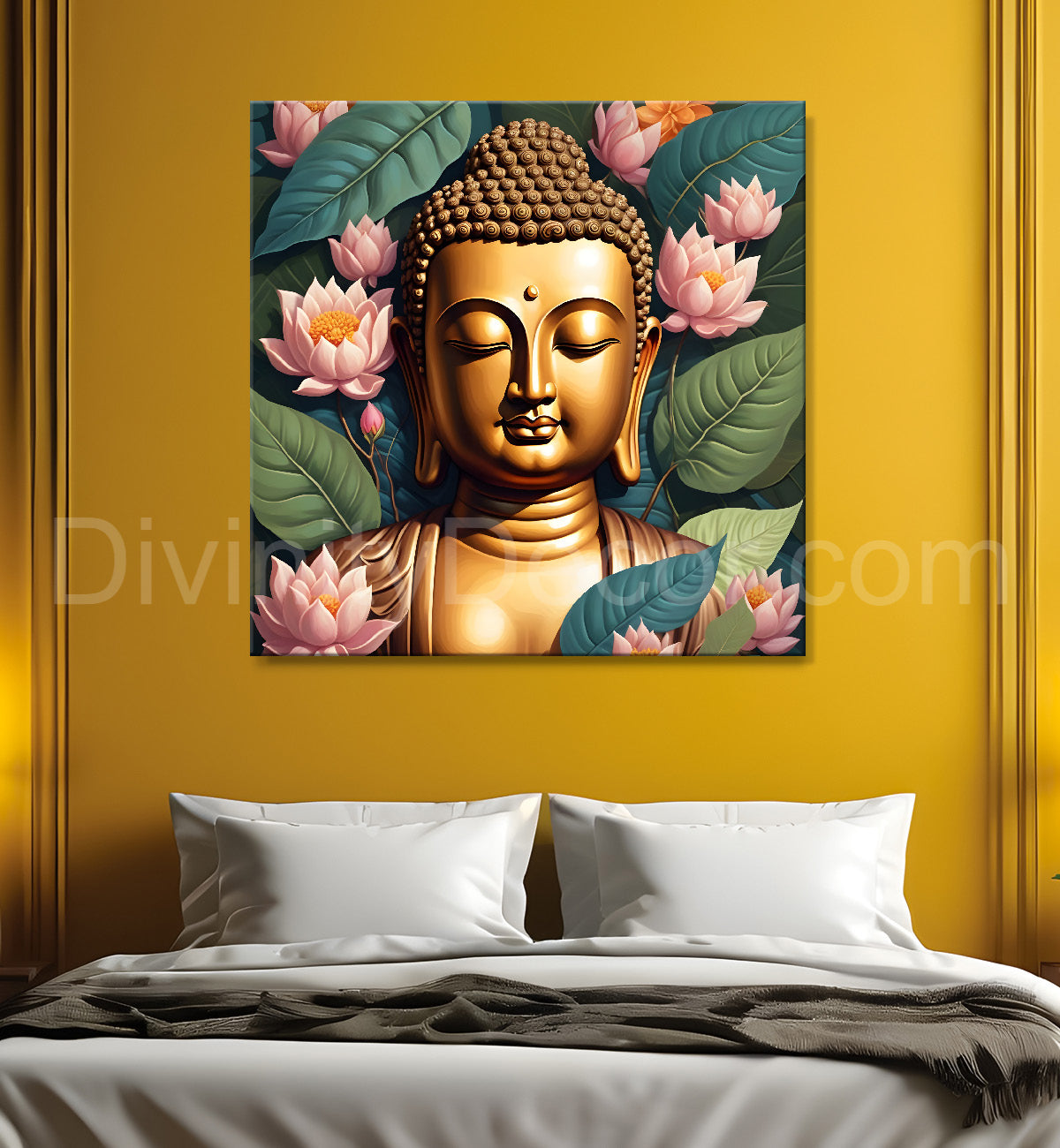 Pestal color buddha painting with lotus flower 24x24 inch Buddha-S-21