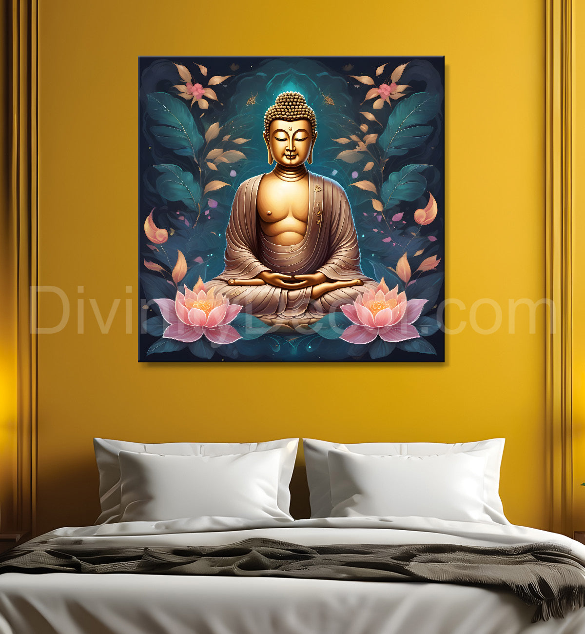 Pestal color buddha painting with lotus flower 24x24 inch Buddha-S-22